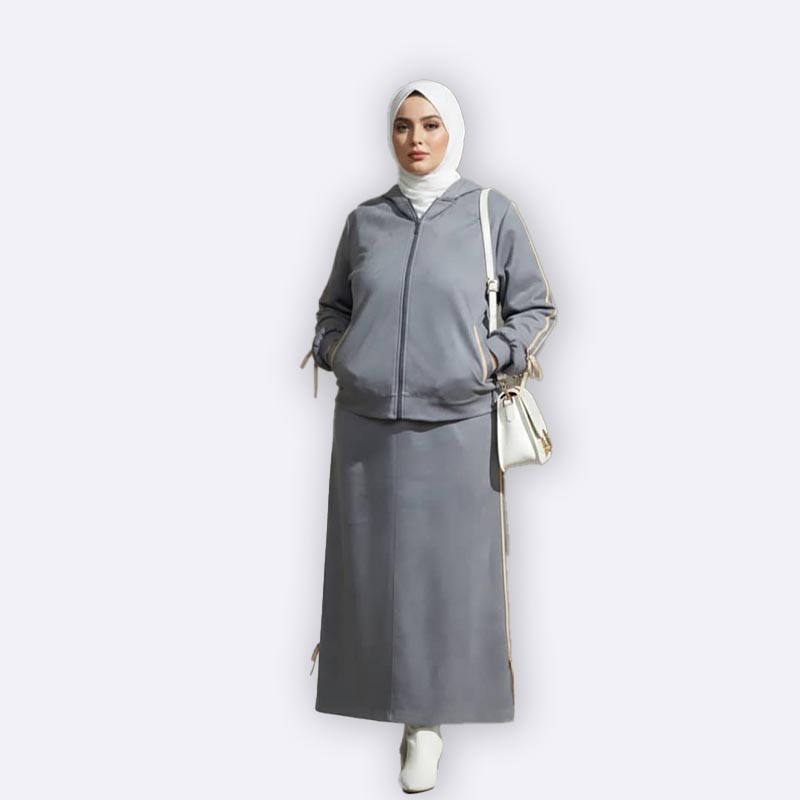 Modest Grey Activewear Set with Hoodie
