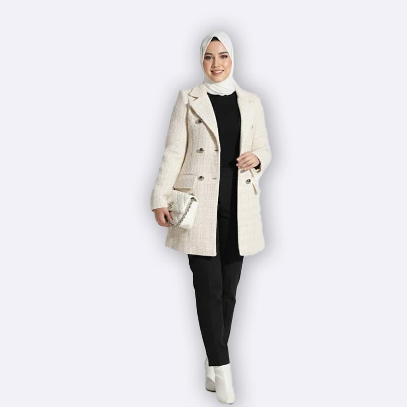 Textured Double-Breasted Women's Coat