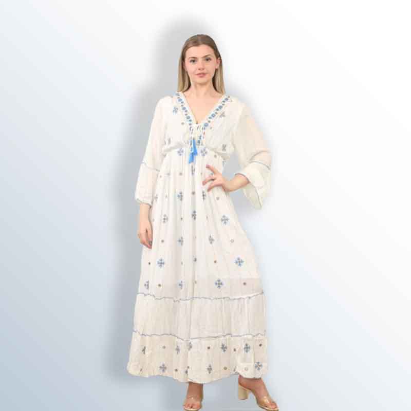 Embroidered dress with layered ruffles
