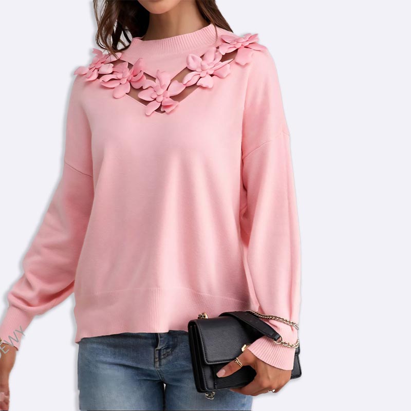 Floral Applique Knit Sweater