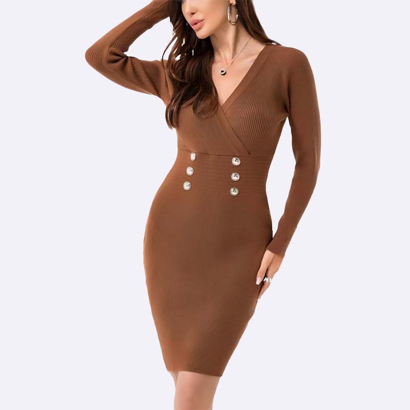 فستان بوديكون محبوك بأزرار