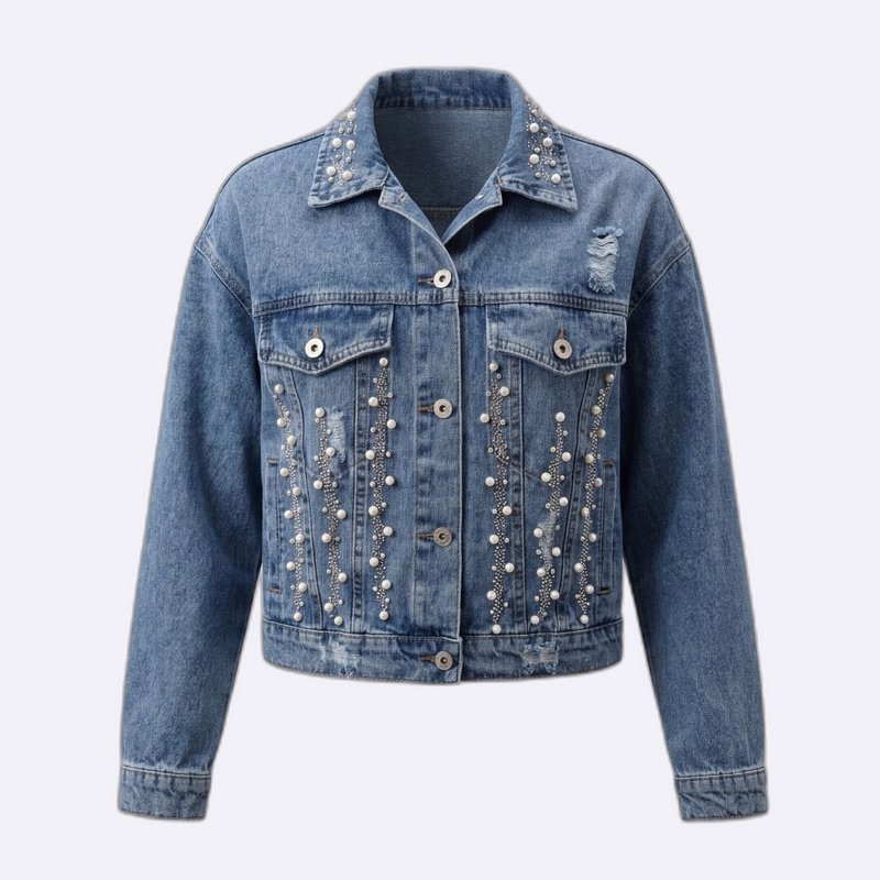 Cropped denim jacket with pearls