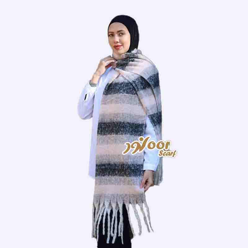 Brushed Plaid Mohair Scarf (200 cm)