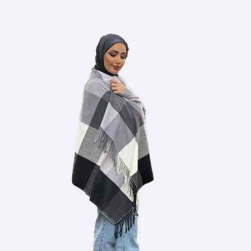Brushed Plaid Mohair Scarf (200 cm)