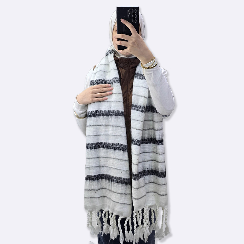 Striped Mohair Scarf with Tassels
