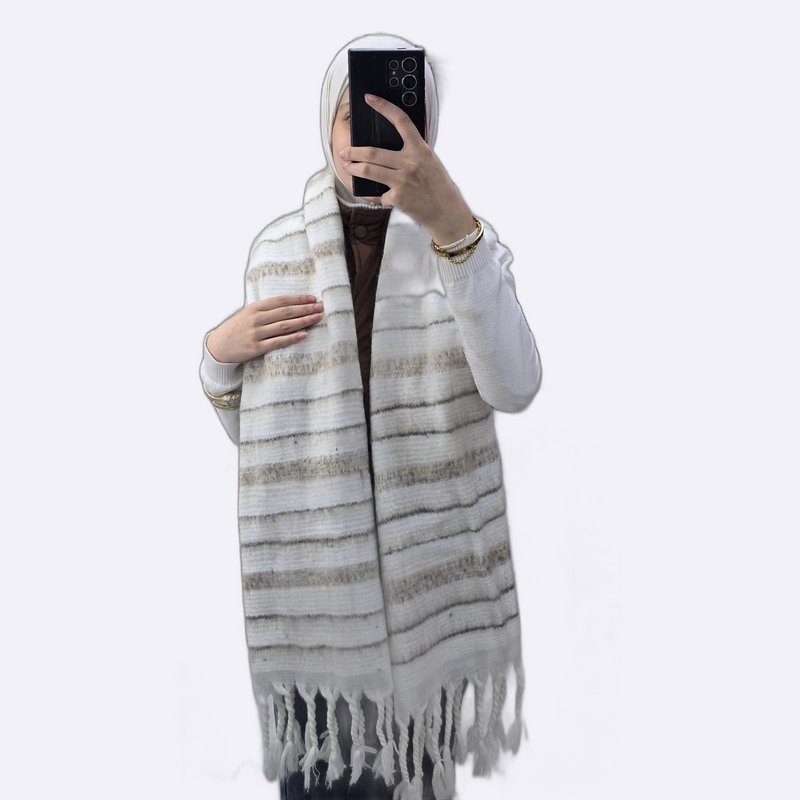 Striped Mohair Scarf with Tassels