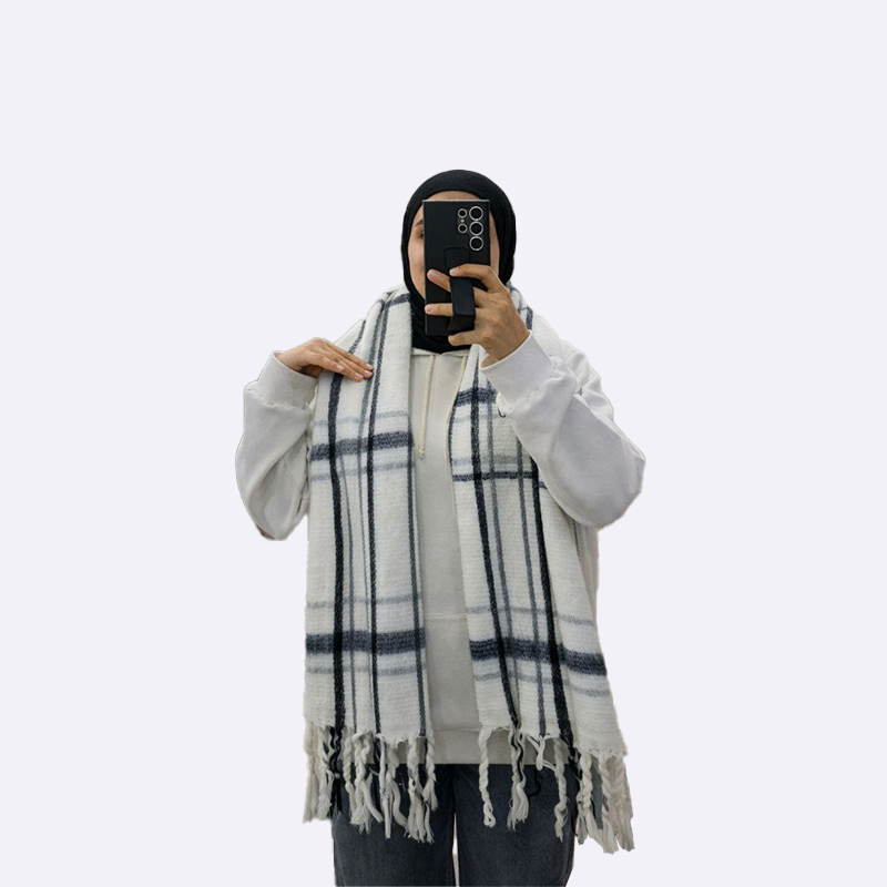 Striped Mohair Scarf with Tassels