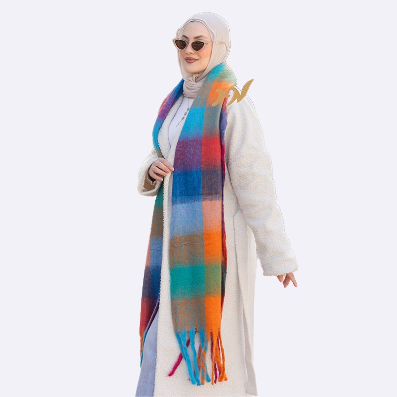 Vibrant Plaid Tassel Scarf