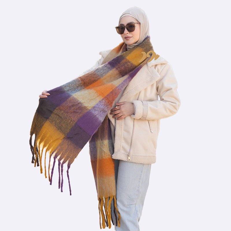 Autumn Hues Plaid Scarf with Fringe