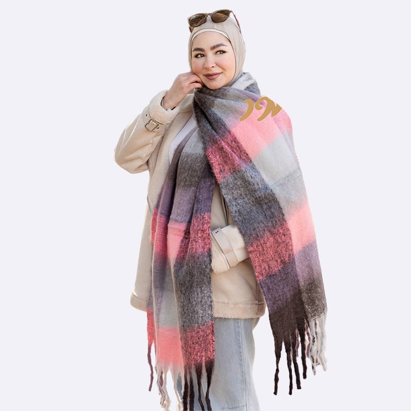 Pastel Plaid Tassel Scarf