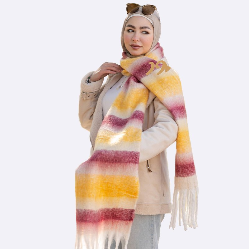 Striped Tassel Scarf - Yellow & Berry