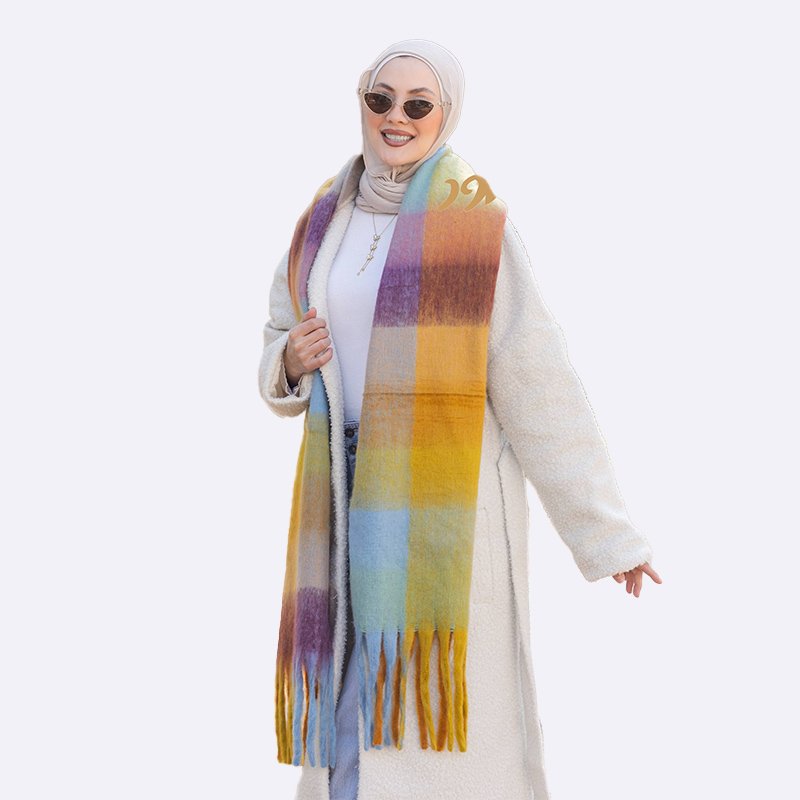 Colorful Plaid Tassel Scarf for Women