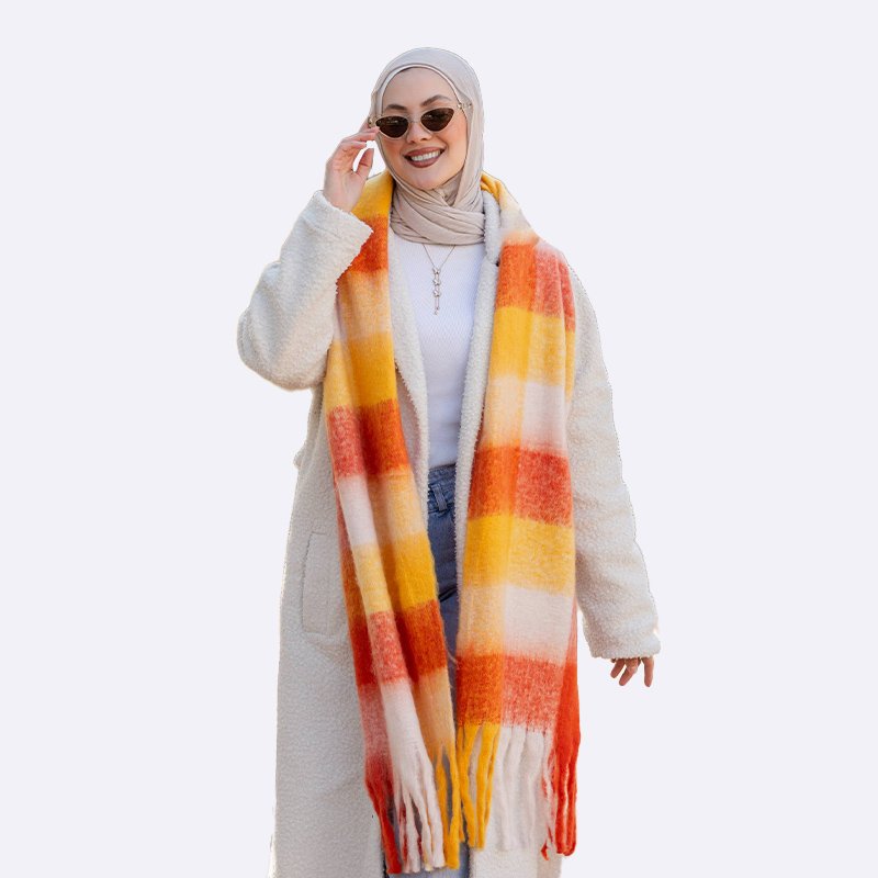 Autumn Hues Plaid Scarf with Tassels