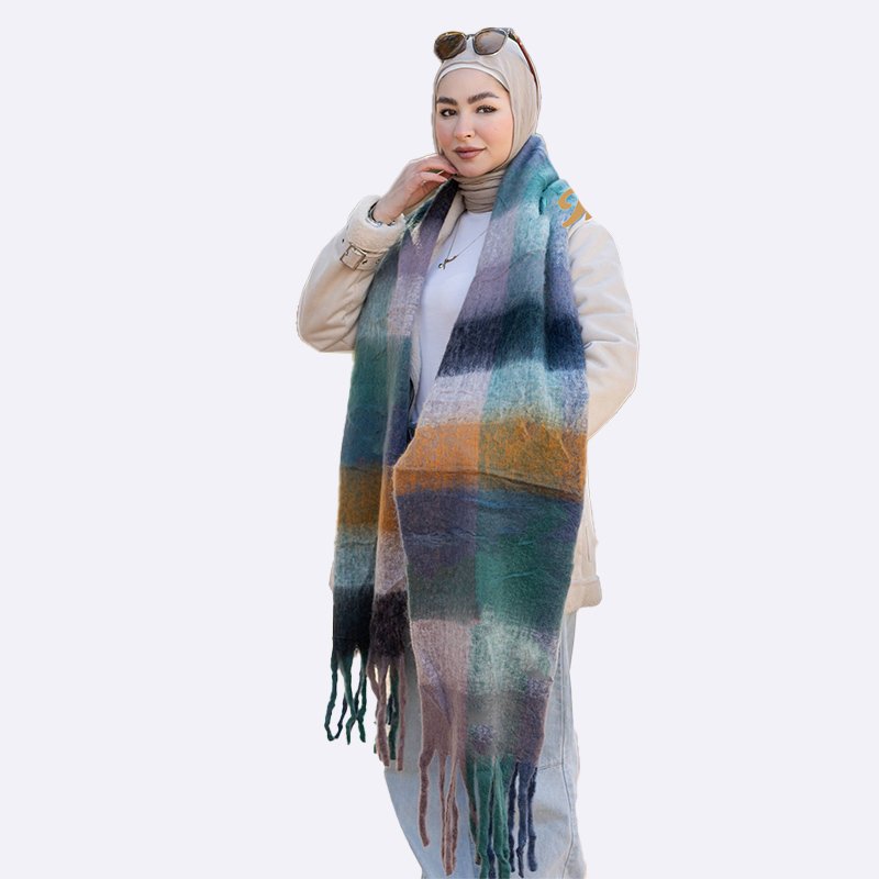 Autumn Hues Plaid Scarf with Tassels