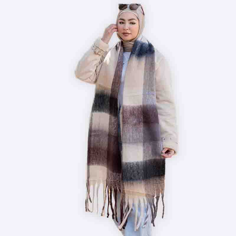 Oversized Plaid Tassel Scarf