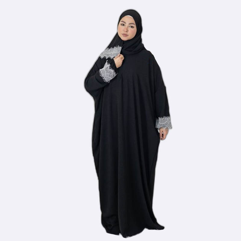 Elegant Lace Trim Abaya Set