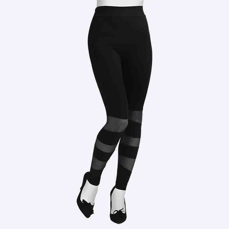 Women's Black Leggings with Sheer Mesh Stripes