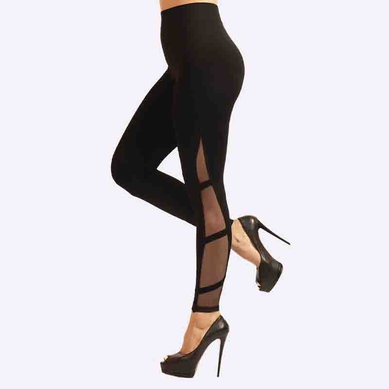 Women's Black Leggings with Side Mesh Cutouts
