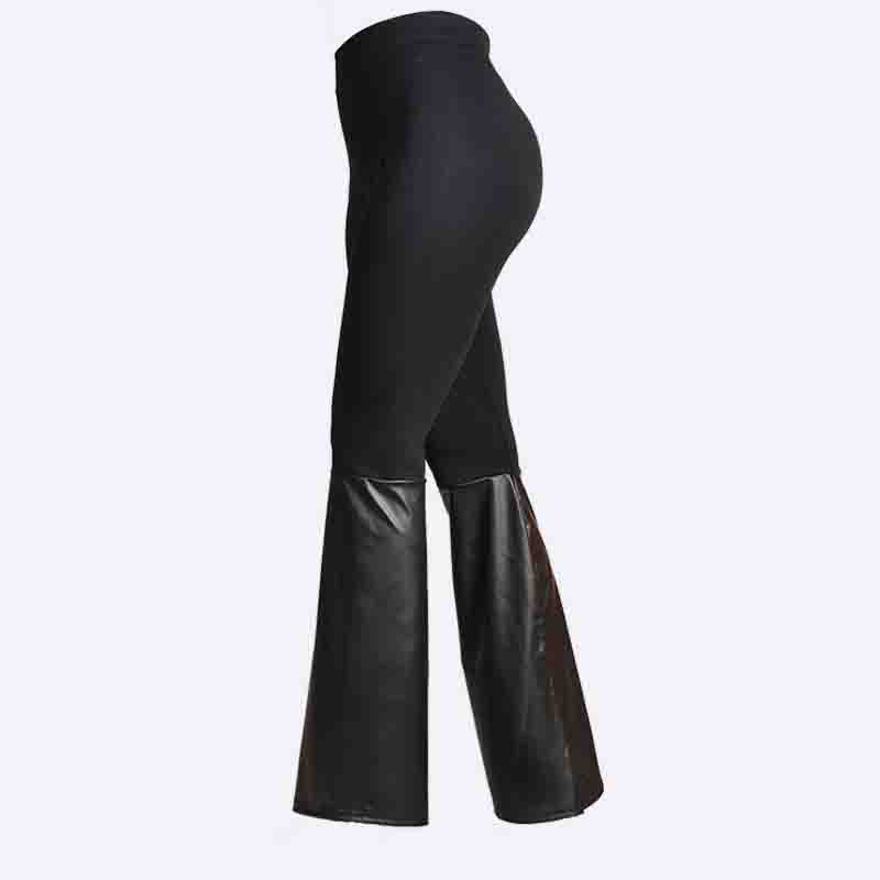 Faux Leather Panel Flare Leggings