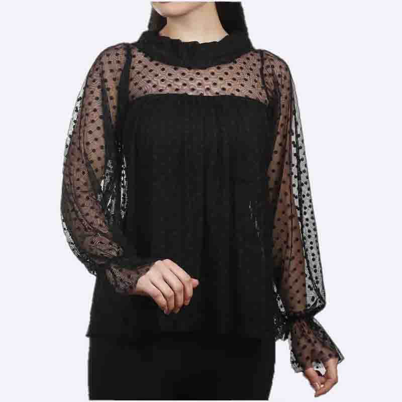Polka Dot Mesh Blouse