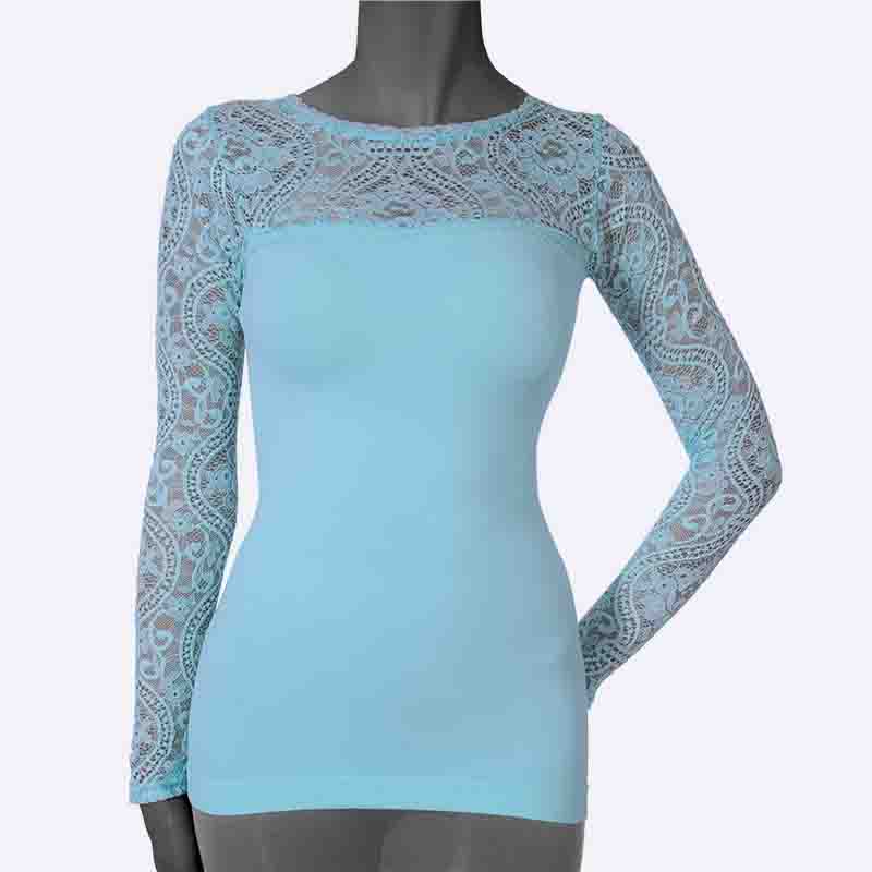 Lace Sleeve and Yoke Long Sleeve Top