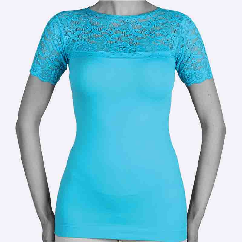 Lace Yoke Short Sleeve Top