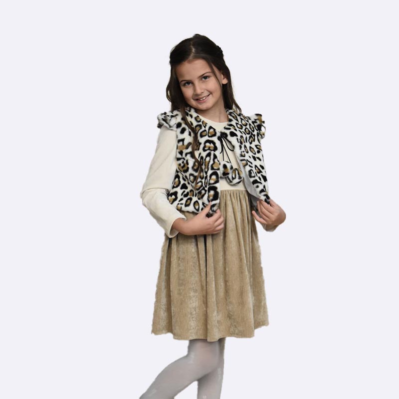 Girls' Velvet Dress and Faux Fur Vest Set
