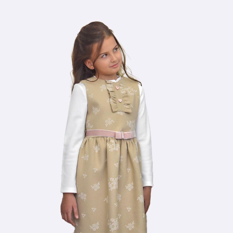 Girls' Floral Print Pinafore Dress Set