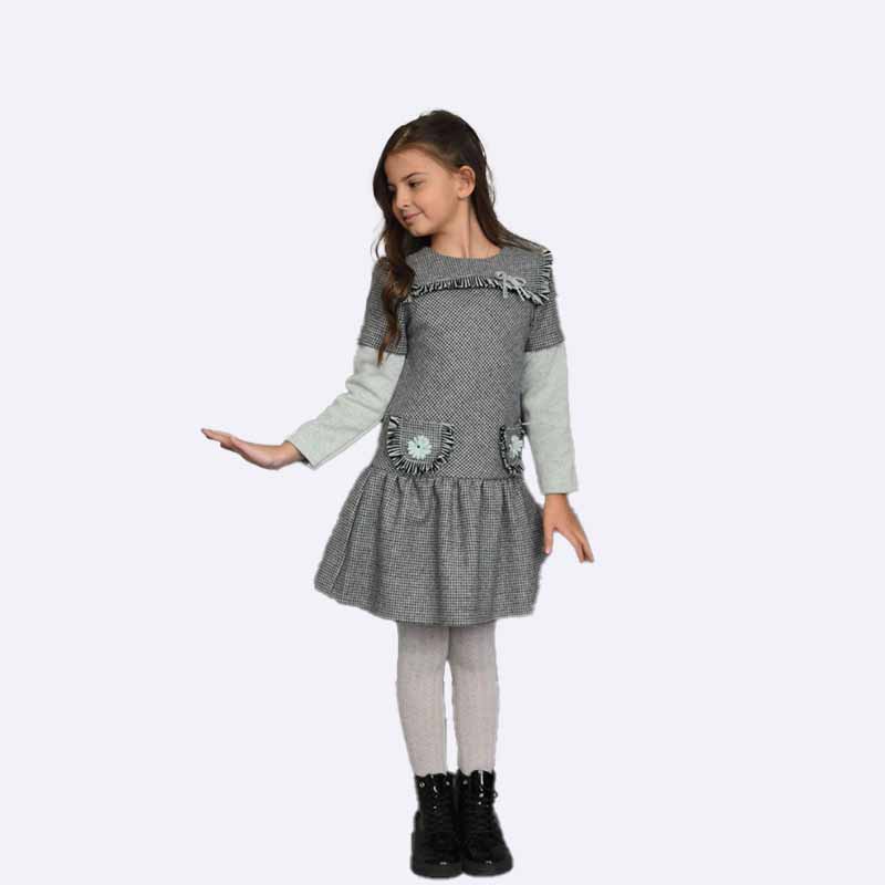 Girls' Textured Dress with Appliqué Details