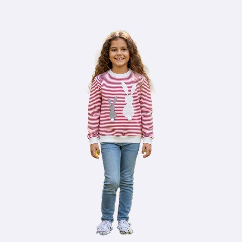 Girls' Striped Sweatshirt with Rabbit Appliqué