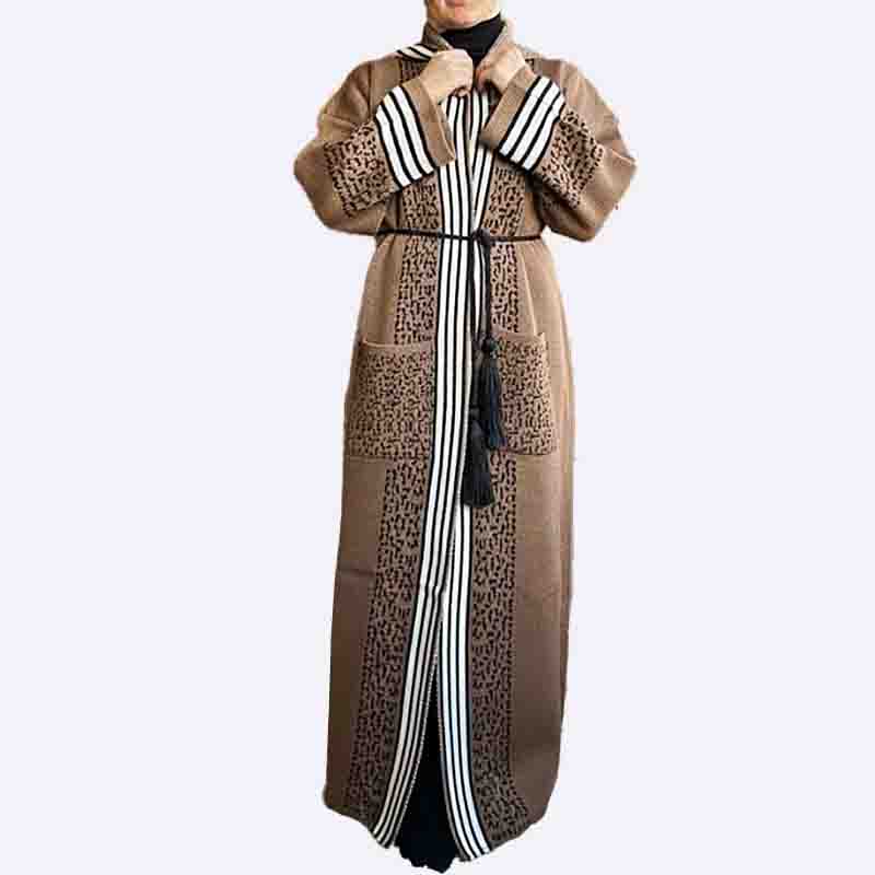 Striped Trim Leopard Print Duster Cardigan