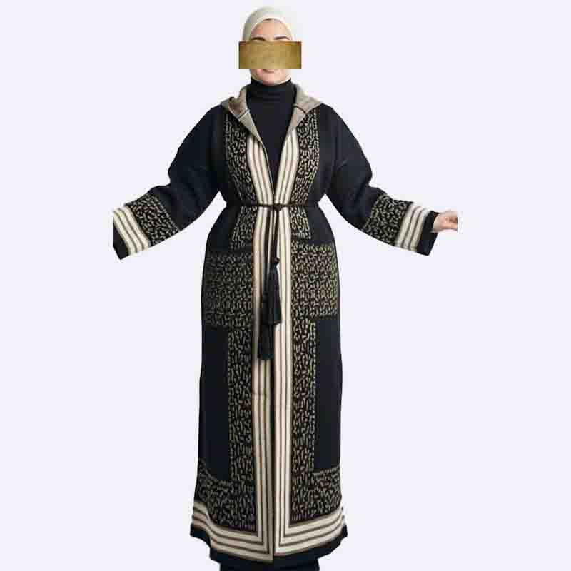 Hooded Knit Abaya with Belt