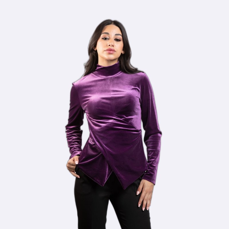 Women's Velvet Mock Neck Top with Draped Front