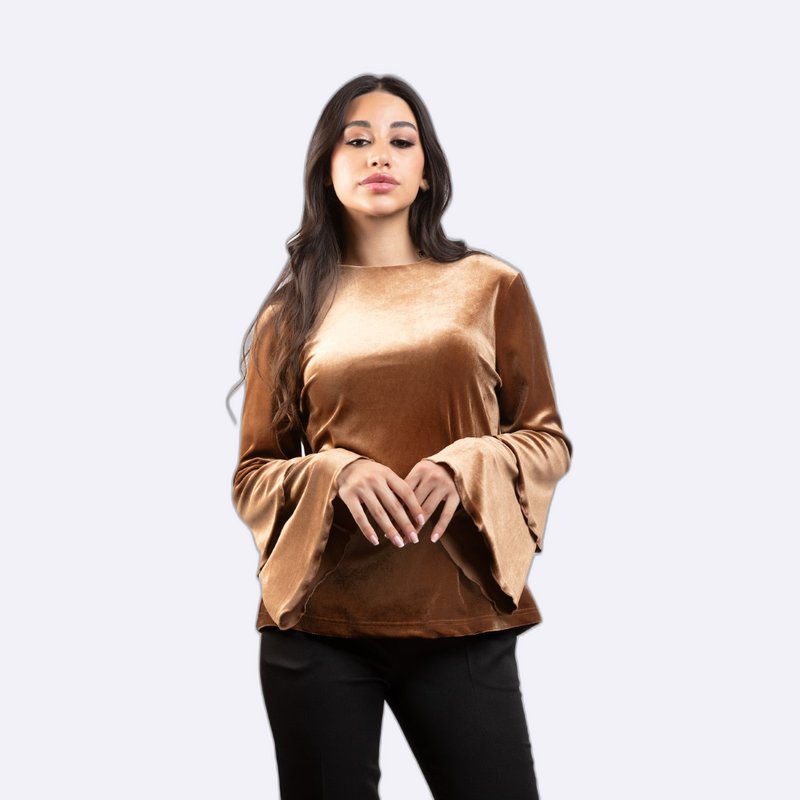 Women's Velvet Top with Tiered Bell Sleeves