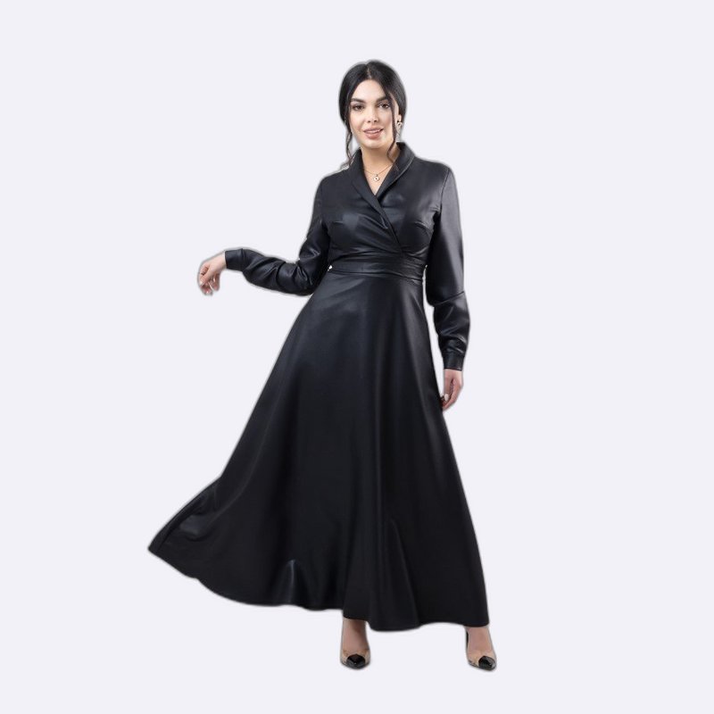 Elegant Black Faux Leather Maxi Dress