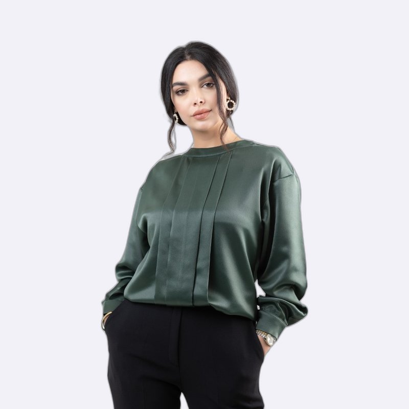 Emerald Elegance Satin Blouse