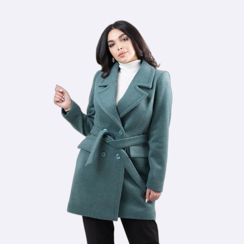 Belted Wool Blend Coat in Teal