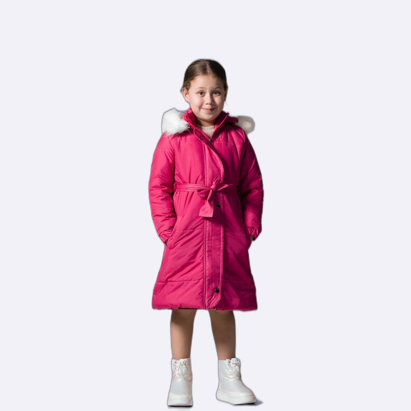 Girls' Pink Winter Coat with Faux Fur Hood