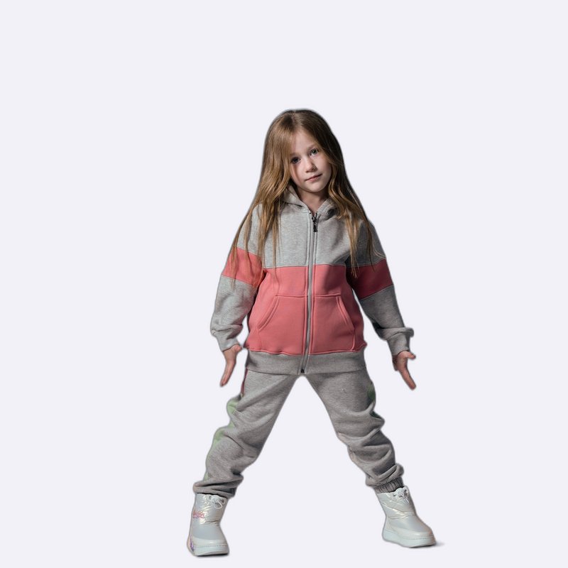 Girls Color Block Zip-Up Hoodie Set