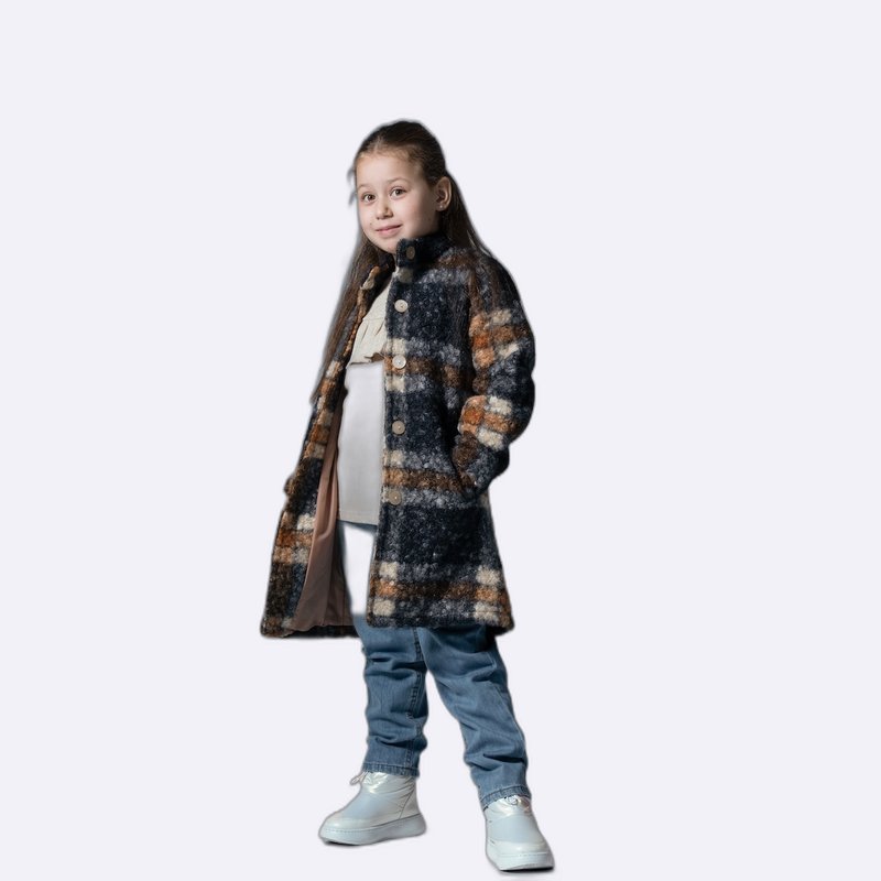 Girls' Chic Plaid Wool Blend Coat