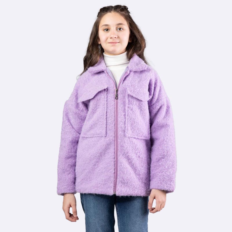 Lilac Textured Zip-Up Jacket for Girls