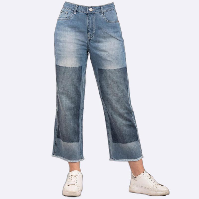 Patchwork Wide Leg Cropped Jeans