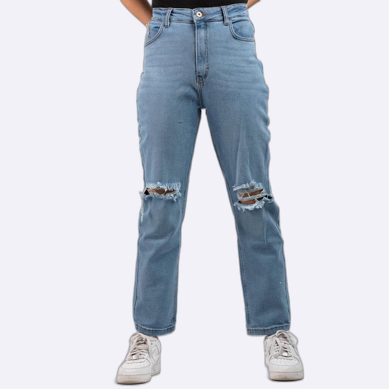 Ripped Knee High-Waisted Jeans