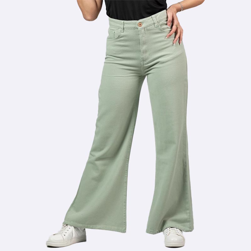 Sage Green Wide Leg Denim Jeans