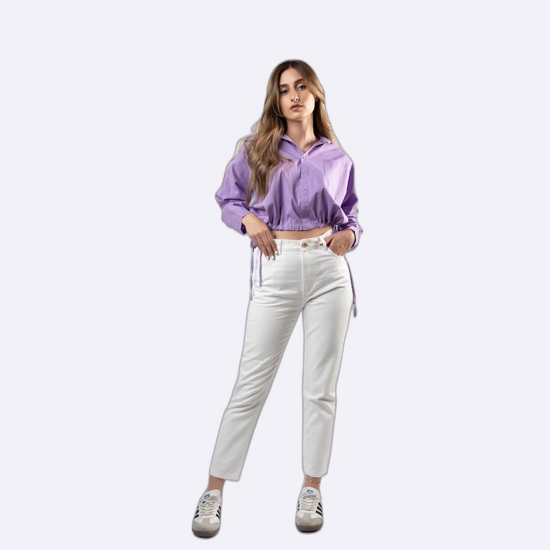 Lilac Cropped Shirt with Drawstring Detail