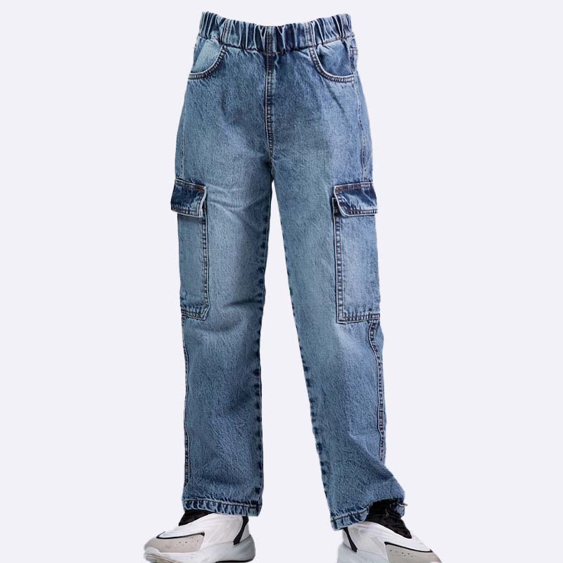 Vintage Wash Denim Cargo Pants