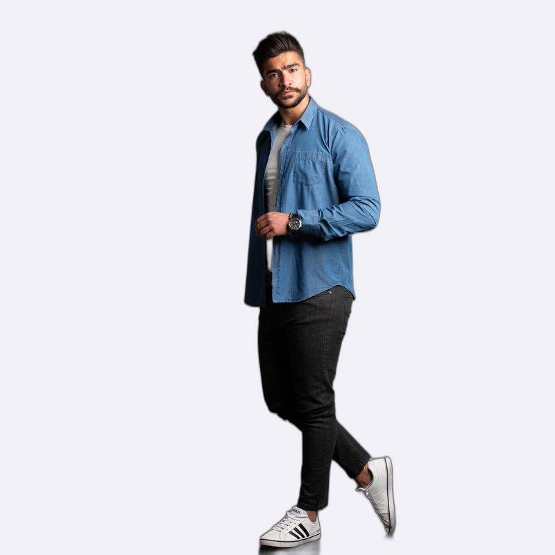 Long-Sleeve Denim Shirt with Chest Pocket