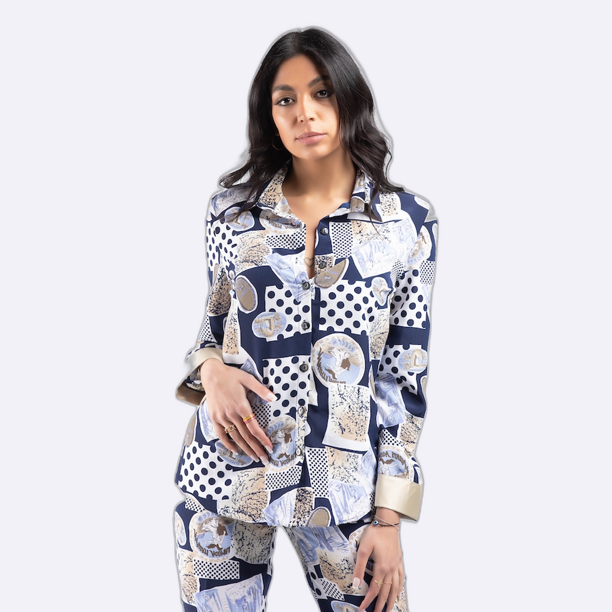 Patterned Satin Shirt Jacket