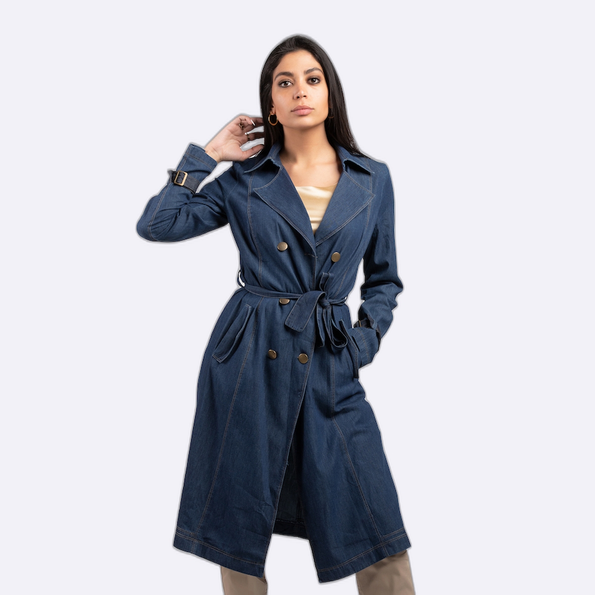 Double-Breasted Denim Trench Jacket