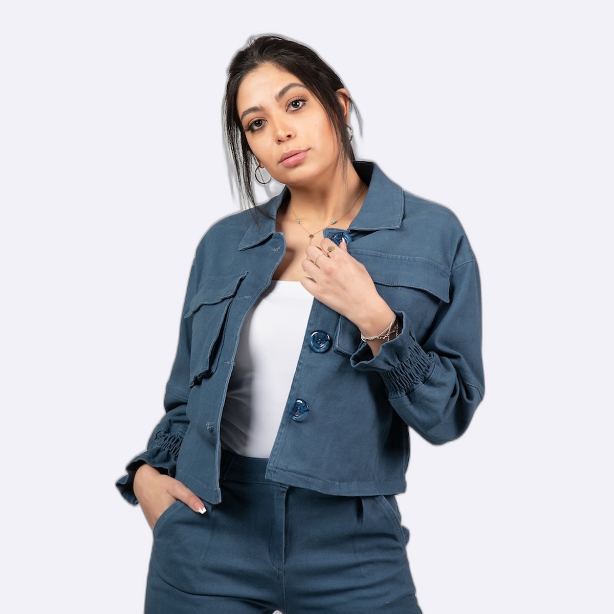 Double-Breasted Long Blazer